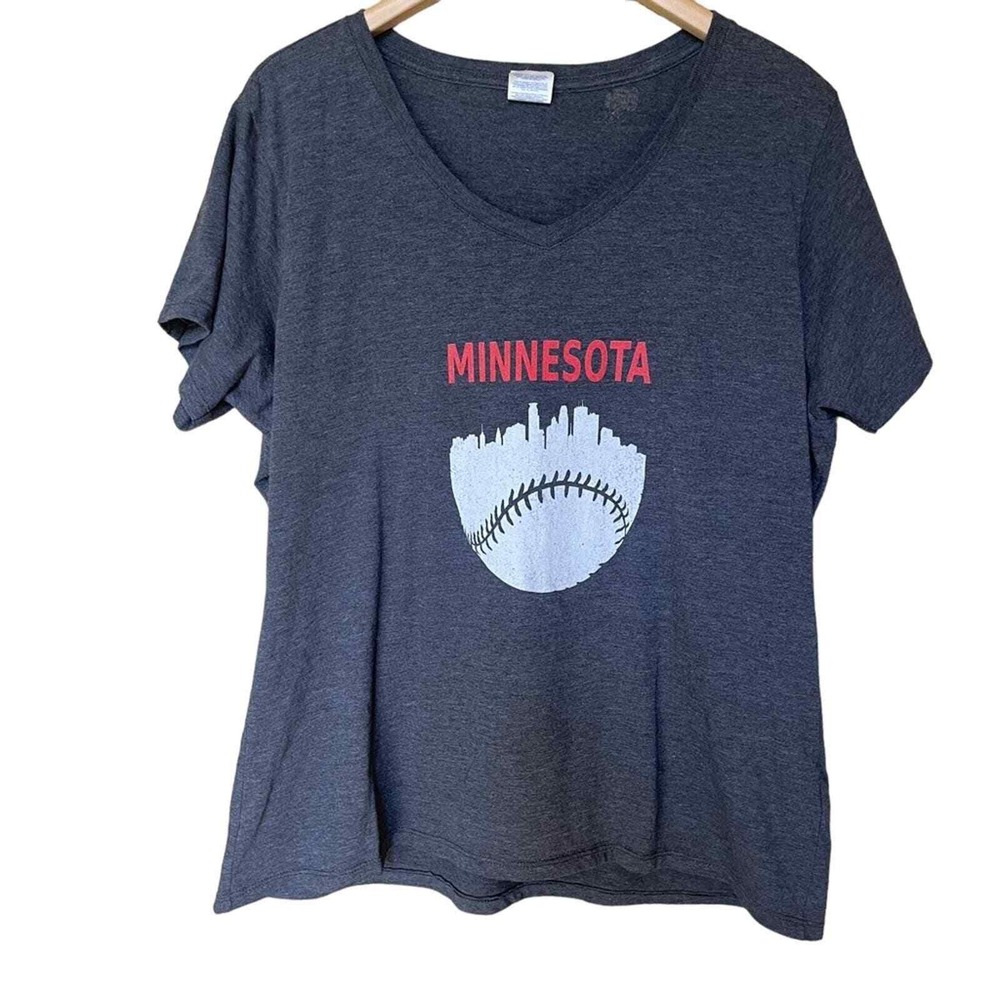Port & Company Minnesota‎ Baseball Skyline V-Neck Womens XXL Charcoal Grey